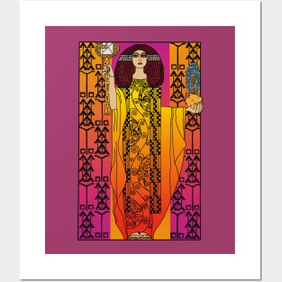 Art Nouveau lady (orange on pink) Posters and Art